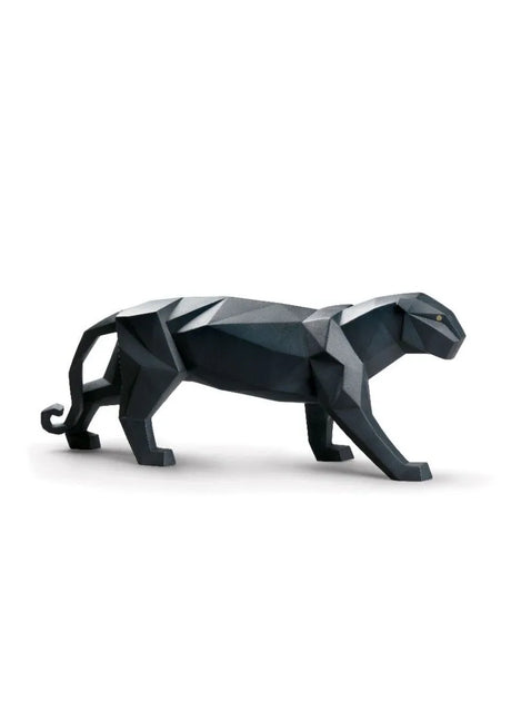 Black panther sculpture with smooth texture.