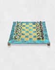 CYCLADIC ART BRONZE CHESS - BLUE TURQUOISE & GOLD 28CM