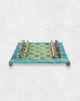 CYCLADIC ART BRONZE CHESS - BLUE TURQUOISE & GOLD 28CM