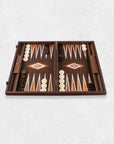 BACKGAMMON EN LOUPE NATURELLE AVEC ÉLÉMENTS EN PERLE