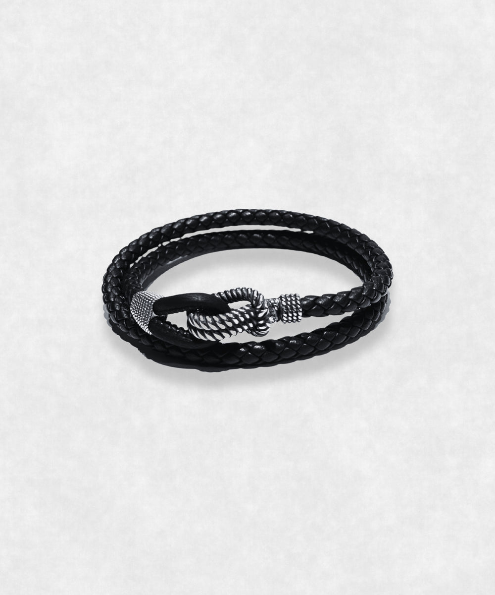 Black Leather and Sterling Silver 925 bracelet Maison Davis