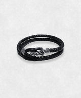 Black Leather and Sterling Silver 925 bracelet Maison Davis