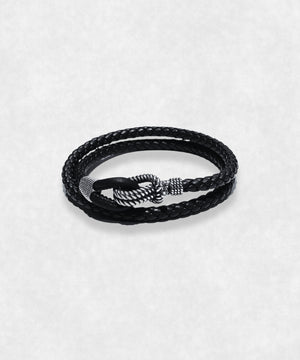 Black Leather and Sterling Silver 925 bracelet Maison Davis