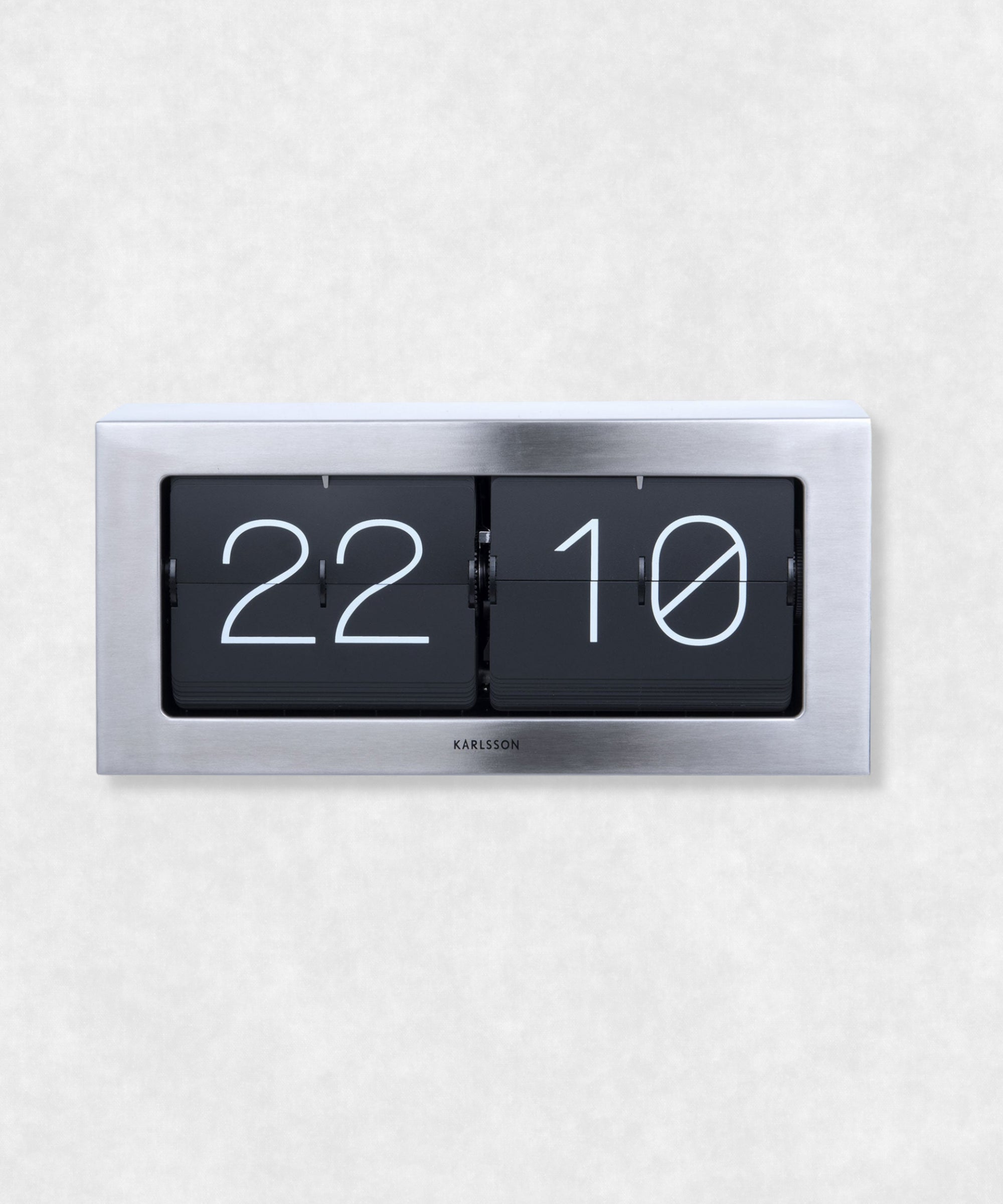Flip Clock with Case Black and Silver Front View
