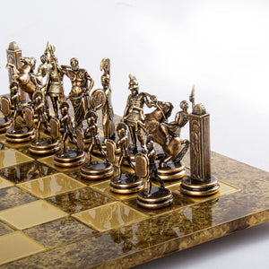 Handmade Greek Mythology Chess Game Brass and Bronze zoom view