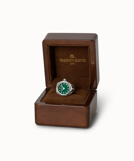 Bague montre Maison Davis en acier inoxydable avec un cadran.en malachite naturel, fabrique en suisse.