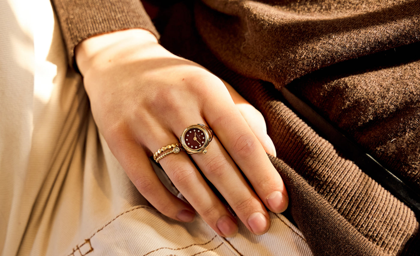 Swiss ring watch worn on the finger